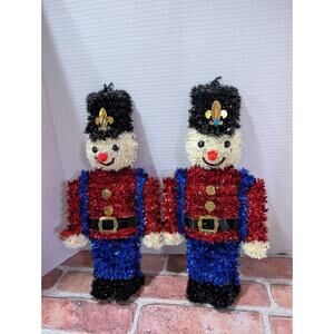 2 Holiday Home Decor Tinsel Garland Wall Nutcracker Toy Soldier 14" Tall X 7"